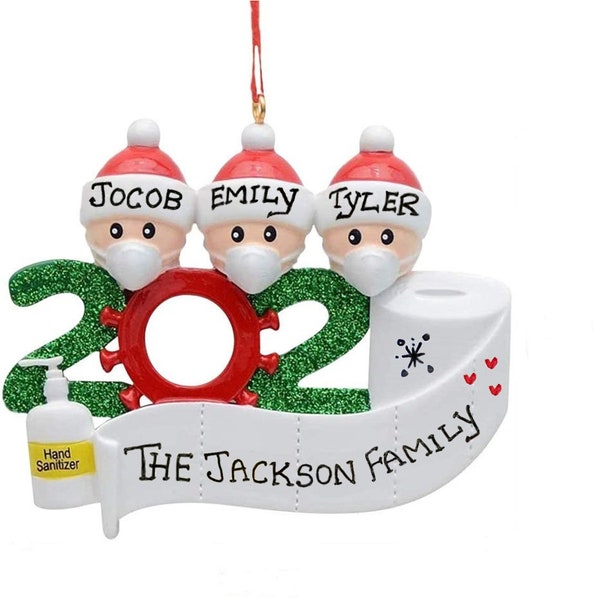 2020 Personalized 3 Family Pandemic Ornament With Mask Christmas Decor, Sanitizer Ornament, Toilet Paper | 2, 3, 4, 5 Covid Family Ornament