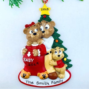 3 Expecting Family Personalized Christmas Ornament, Baby Expecting Ornament, were pregnant, 2025, We&#39;re Expecting, Name Personalized Decor