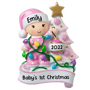 Baby's First Christmas Personalized Christmas Ornament, Custom Name Personalized Hanging Ornament with Ribbon, Baby with Christmas Tree 2024