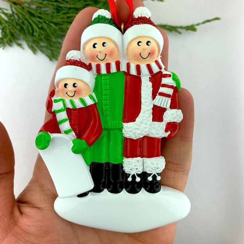 3 Family with Snow Sled Ornament Personalized Family Ornament