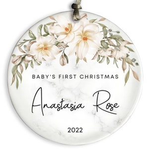 Baby's First Christmas Ornament, Flower Ornament, Christmas Ornament for Newborn Baby, Christmas Keepsake Gift, 2024 Round Ceramic Ornament