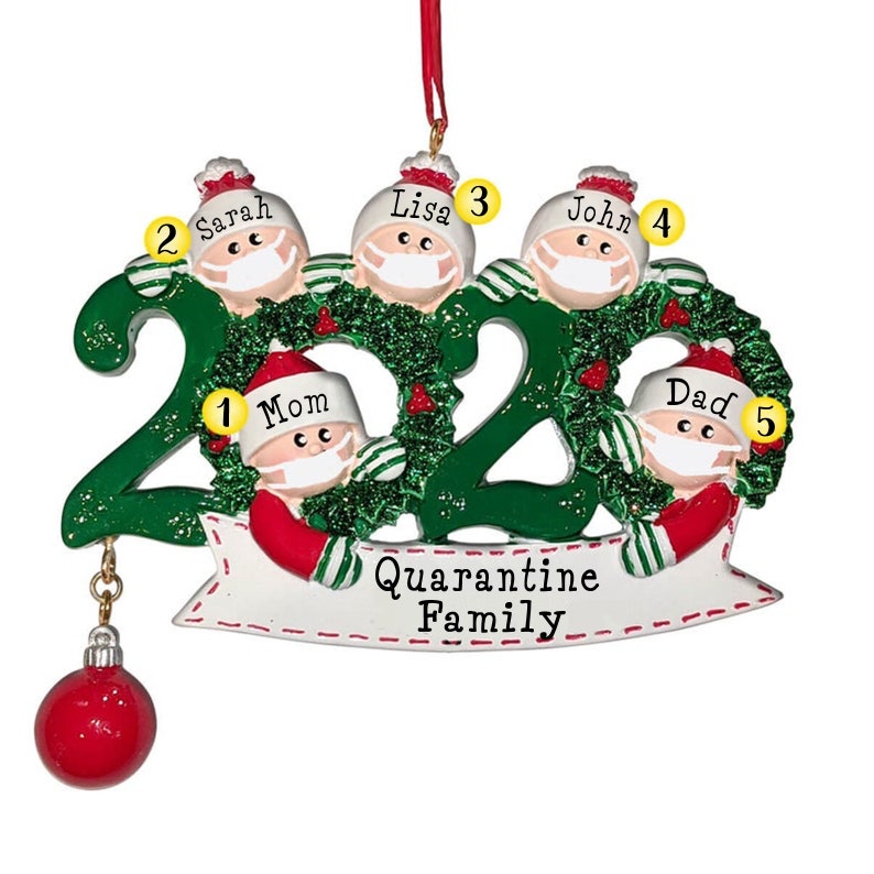2020 Covid Ornament With Mask Personalized Christmas Ornament, Quarantine Ornament, Pandemic Ornament 2, 3, 4, 5 Family Ornament Family of 5
