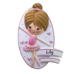 Ballerina Girl Personalized Christmas Ornament Gift for Children, Hanging Figurine, Includes attached ribbon to hang