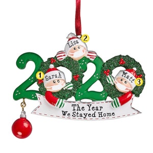 2020 Covid Ornament With Mask Personalized Christmas Ornament, Quarantine Ornament, Pandemic Ornament 2, 3, 4, 5 Family Ornament Family of 3