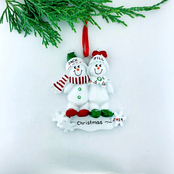 Personalized Snowman Couple Ornament, made of hard resin