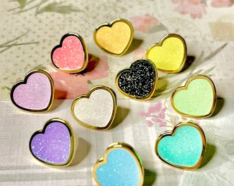 Glitter sparkling mini filler enamel pins heart shape gold metal set Valentine’s Day