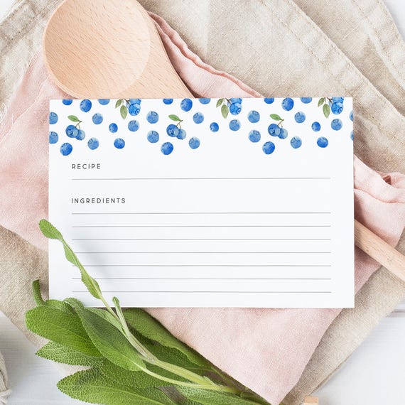 Blueberry Recipe Cards Etsy