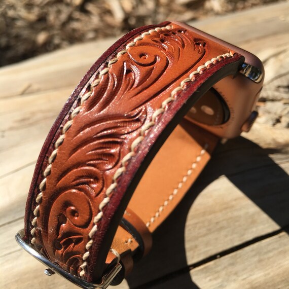Tooled leather band Brown and Tan All models Apple Watch