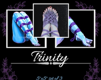 Erotic Art, -'Trinity Set KM04, KM01, KM02'- 5"x5" prints, Nude, Foot art, Foot Fetish, Feet, BDSM, BDSM art, Shibari art, Value pack