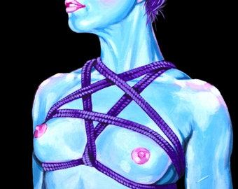 BDSM Shibari "KM03" 8.5"x11" Print, Erotic Art, BDSM art, Breasts, Shibari Art, Fetish