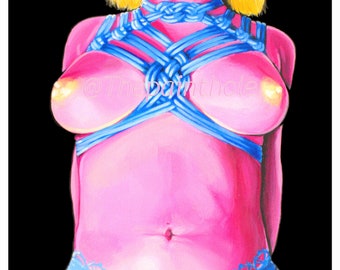 BDSM Art, "RB02", 13x19 print, Shibari Art, Bondage Art, Breasts, Erotic art, Shibari, Rope, BDSM