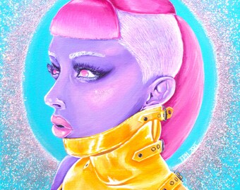 BDSM Art, "Star Chamber Emissary", Glitter, Bondage, Erotic art, Pastel Goth Latex fashion, BDSM, Latex Art, Fetish art
