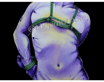 BDSM Art,"JB01", Print 8.5"x11"print, Shibari, Erotic, Bondage Art, Male Bondage, BDSM