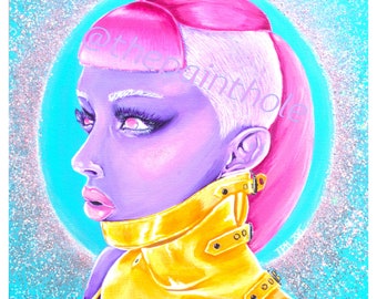 BDSM Art, "Star Chamber Emissary" 5x5 print, Erotic Art, Colorful, Posture, Latex Fashion, Latex, BDSM, Fetish, Bondage Art, Latex Art,