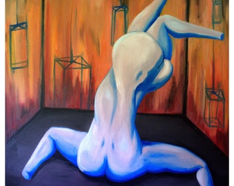 Erotic Art, "Twisted", 5"x5" print, Surreal, Nude, Mature, Original,