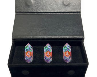 d4 Sets | New d4 Design | 9 Colors | Sharp Edge | Hand Poured Resin Dice |  Display Case | TTRPG Gift