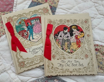 2 Victorian Style Vintage Valentines Day Cards