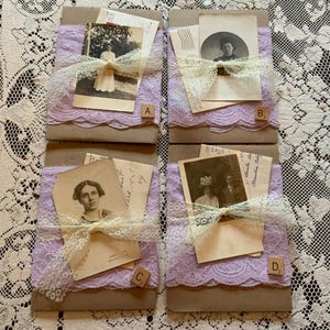 Dentelle vintage, carte de visite et enveloppe
