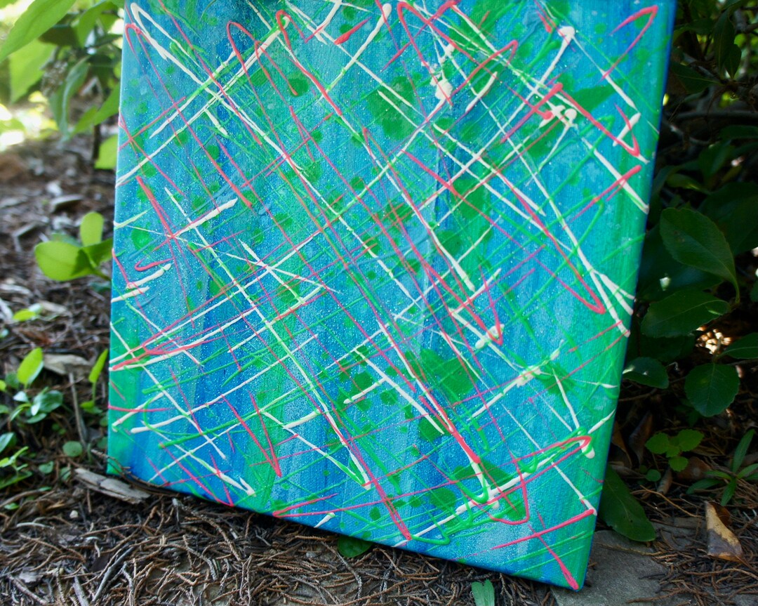 Seafoam Green Wall Art Seafoam Green Painting on Canvas Splatter Art