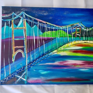 colorful painting modern, original acrylic abstract art, abstract modern wall art, rainbow painting, golden gate bridge,