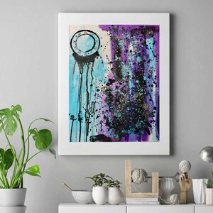Splatter Clock Painting, Splatter Painting, Purple Abstract Art, Glitter Wall Art, Glitter Painting, Acrylic Painting