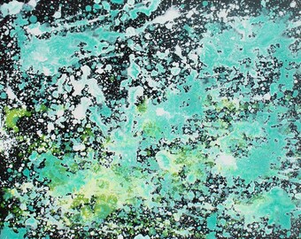 Seafood Green Decor Abstract Landscape  Green Splatter Painting,  Beach House Decor Gallery Wall ART, Wall Decor WAVES on Canvas Abstract
