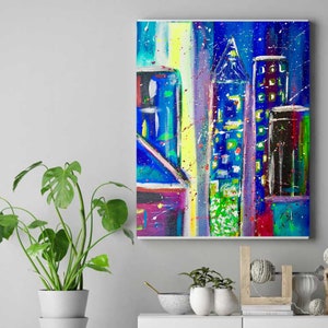 Abstract Painting Canvas, Splatter Painting, Blue Abstract Painting,Inspirational Splatter Modern Art, Colorful painting,Original painting