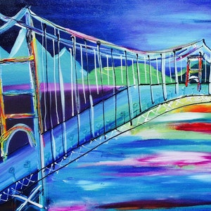 Golden Gate Bridge Print. Colorful Abstract Painting.Original wall art print from original painting. Home Living print Wall hangings