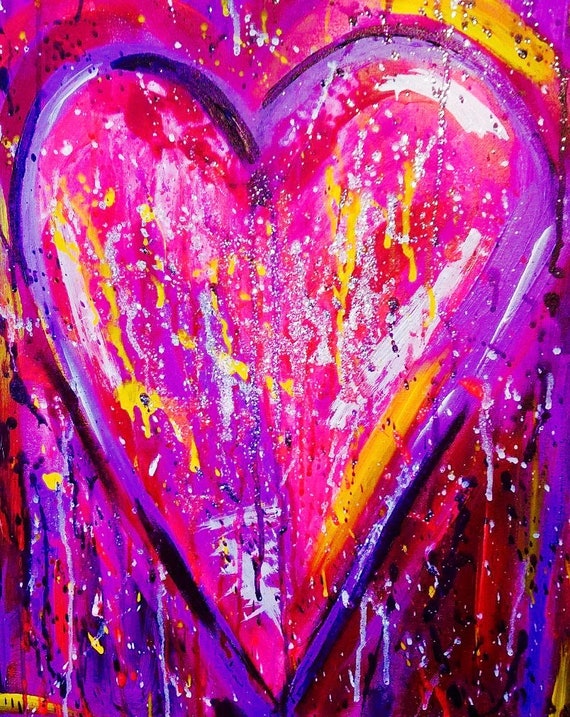 Mothers Day Heart Abstract Splatter Paint Painting Art
