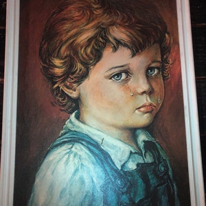 Vintage Kitsch BIG Mirko Basaldella (zoals Bragolin) huilende jongen Tranen 50&#39;s midden eeuw zigeunerkunst print retro kitsch schilderij