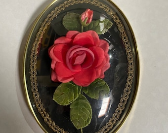 Vintage Bolglas rozen ronde muur curiosa brocante kunst kitsch ingelijst