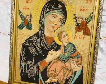 Vintage Big eye kinderen 70&#39;s Parijse Titi Franse Canvas Tapestry, embroidey naaldsteek Muur Opknoping, Wanddecoratie groot