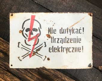 cru Danger High Voltage Electricity Enamel Sign - Crâne - Cross Bones - Man Cave