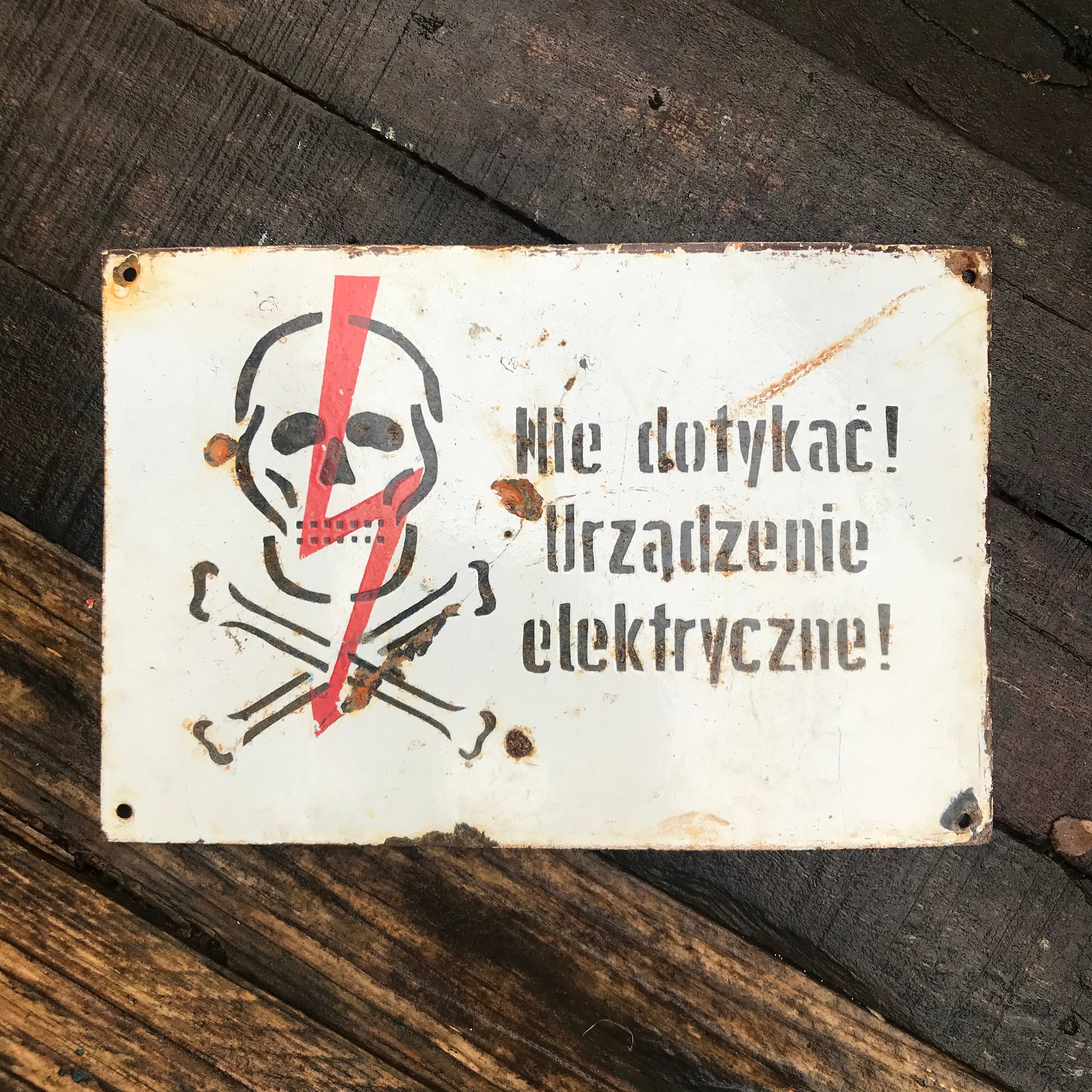 Vintage Danger High Voltage Electricity Enamel Sign - Skull