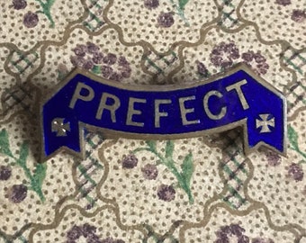 Vintage Gold Tone Shield Pin Brooch Badge - Prefect - Blue