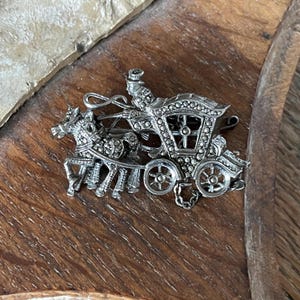 Vintage 835 Silver Brooch, Marcasite Set Coach and Horses