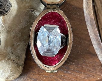Fabuloso anel vintage de prata esterlina CZ Bling - Reino Unido Tamanho O 1/2 - Marcado 925 -
