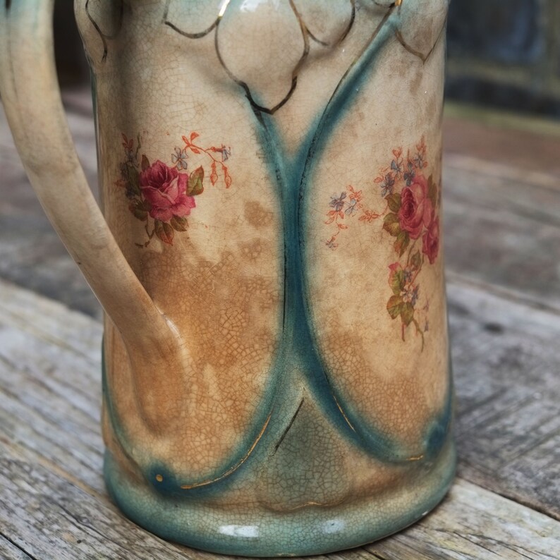 Distressed Antique Ceramic Jug Rambling Roses Floral and Etsy