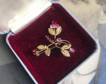 Set Di 3 Vintage Rosso Smalto Rosa a Forma Cuore Color Oro Spilla