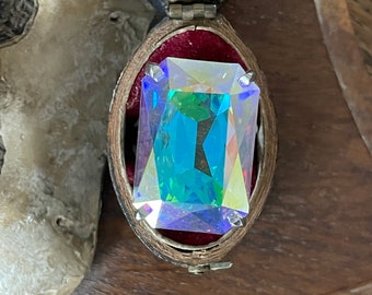 Fabulous Vintage Sterling Silver & Iridescent Glass Ring - Hallmarked 925 - UK Size Q 1/2