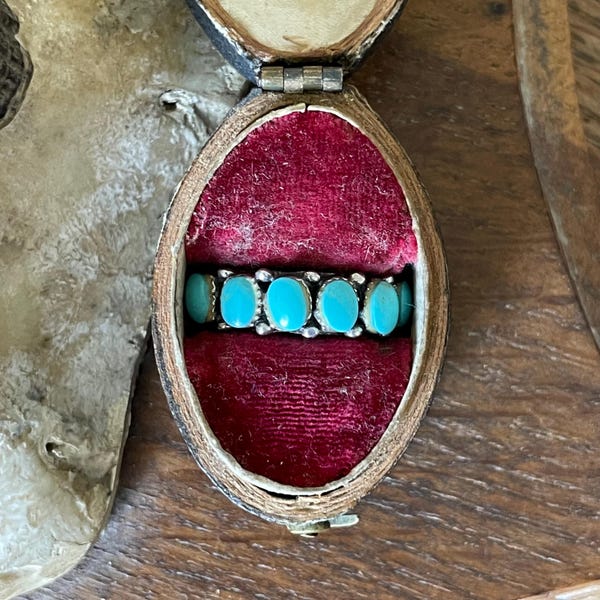 Fabuleuse bague vintage en argent sterling et turquoise - Taille UK L - Taille US 5,75