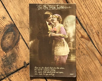 Antique Postcard - To My True Love - Flowers - Lovers - c1910 - Printed in France