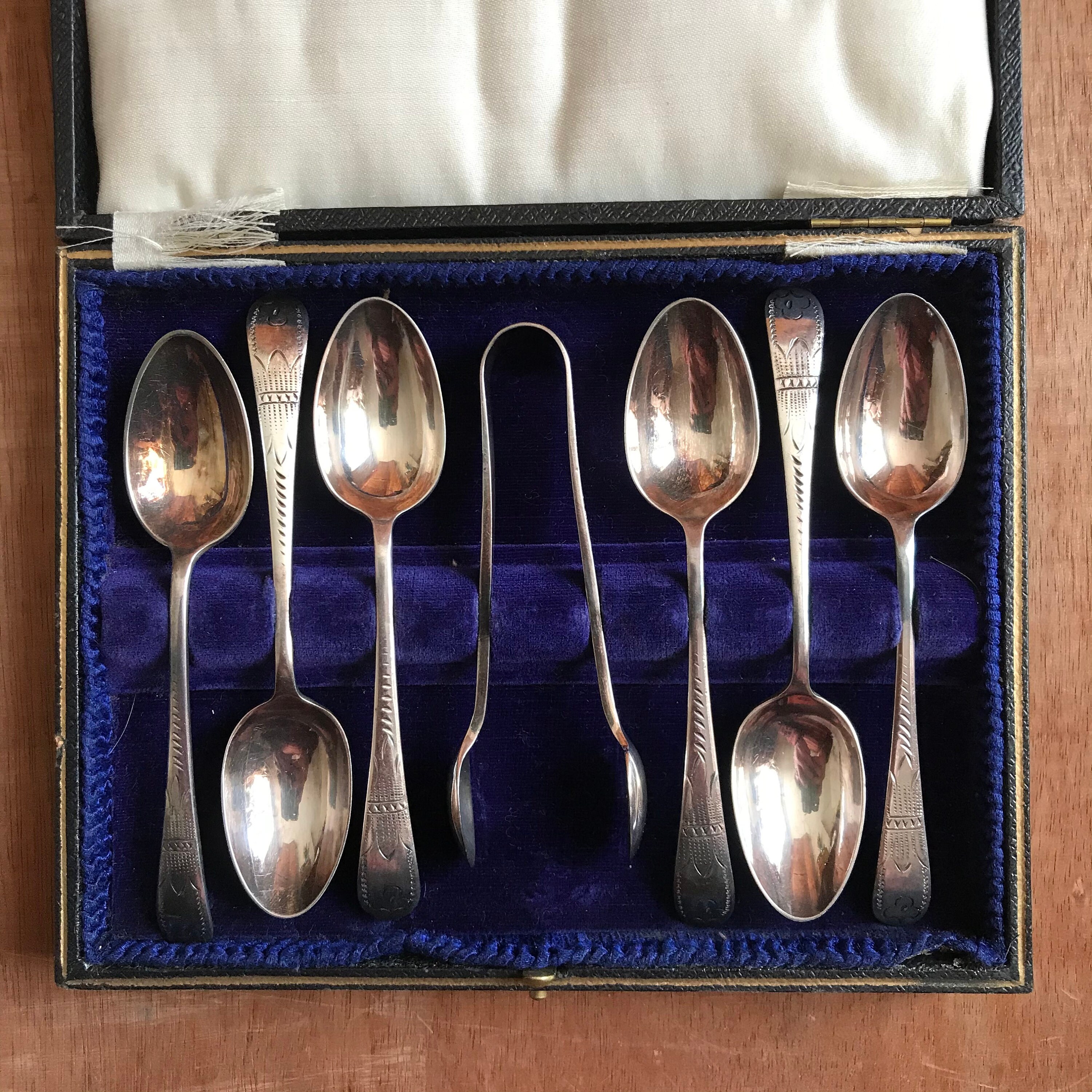 Antique Boxed Set of Six Teaspoons & Sugar Tongs / Tea Set / Etsy
