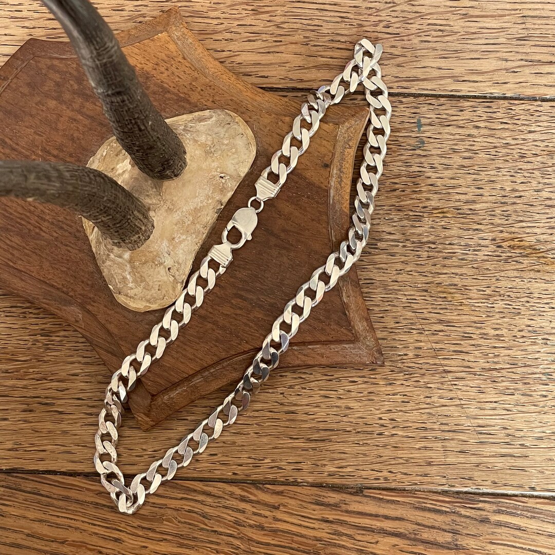 Vintage Sterling Silver Chunky Curb Chain Necklace - 45.5cm - 18
