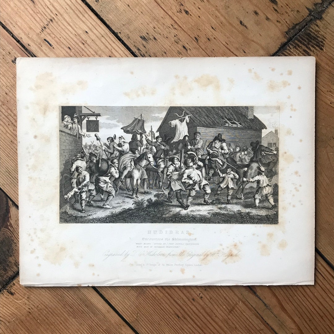 19th Century Etching Engraving William Hogarth Hudibras Encounters the