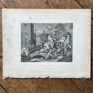 19th Century Etching Engraving - William Hogarth - The Election Plate 4 Chairing The Member - 1833