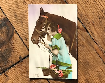 Antique Postcard - Woman With Horse - c1910 - Made in France