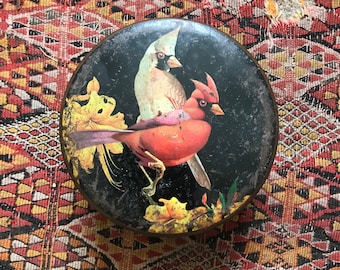 Antique Litho Tin Box - Pair of Exotic Birds - 1950s