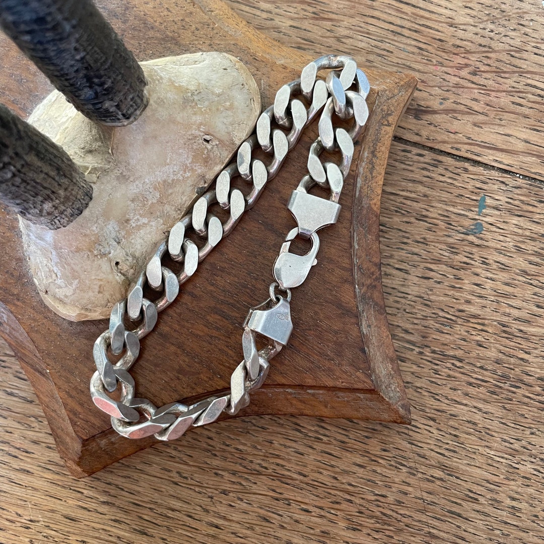 Vintage Sterling Silver Chunky Curb Chain Bracelet - 23.5cm