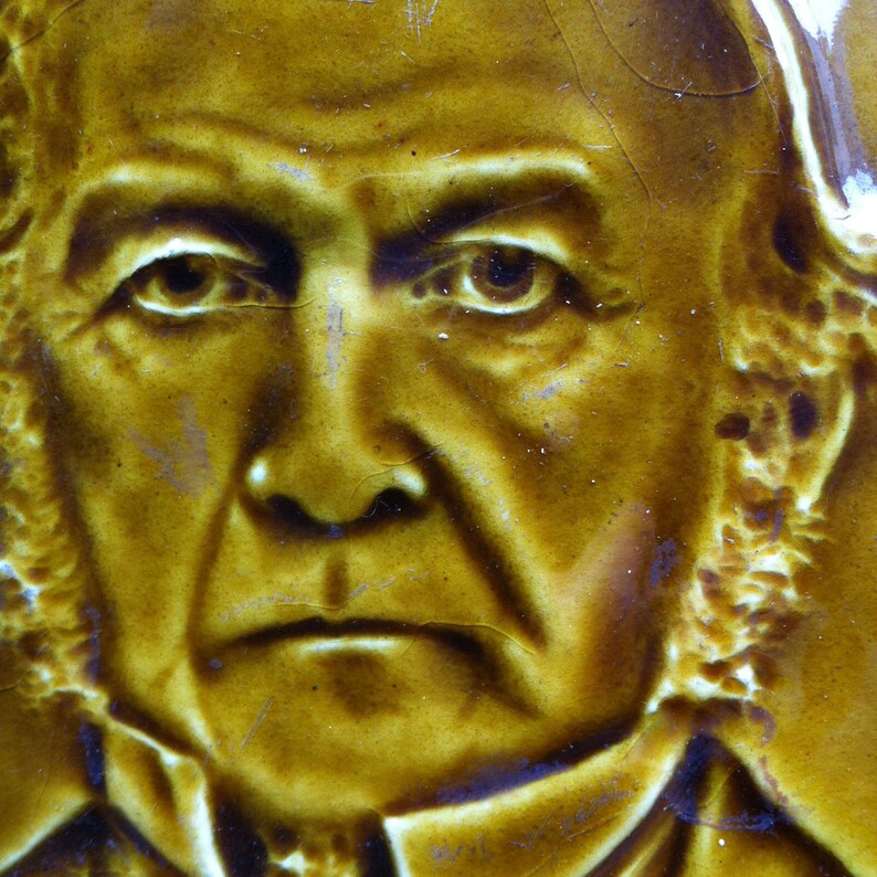 1809-1898 Victorian Treacle Glaze 6 x 6 Ceramic Tile William Gladstone British Prime Minister